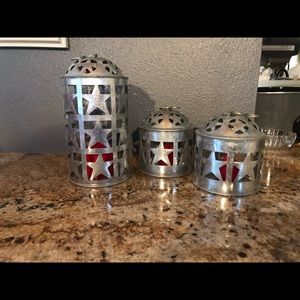 Americana Vintage Tin Star Cutout Lantern Set of 3 – Punched Metal Light Holders